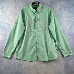 Patagonia Mens Large LS Fishing Shirt Seafoam Green Zip Pockets Roll Tab Sleeve